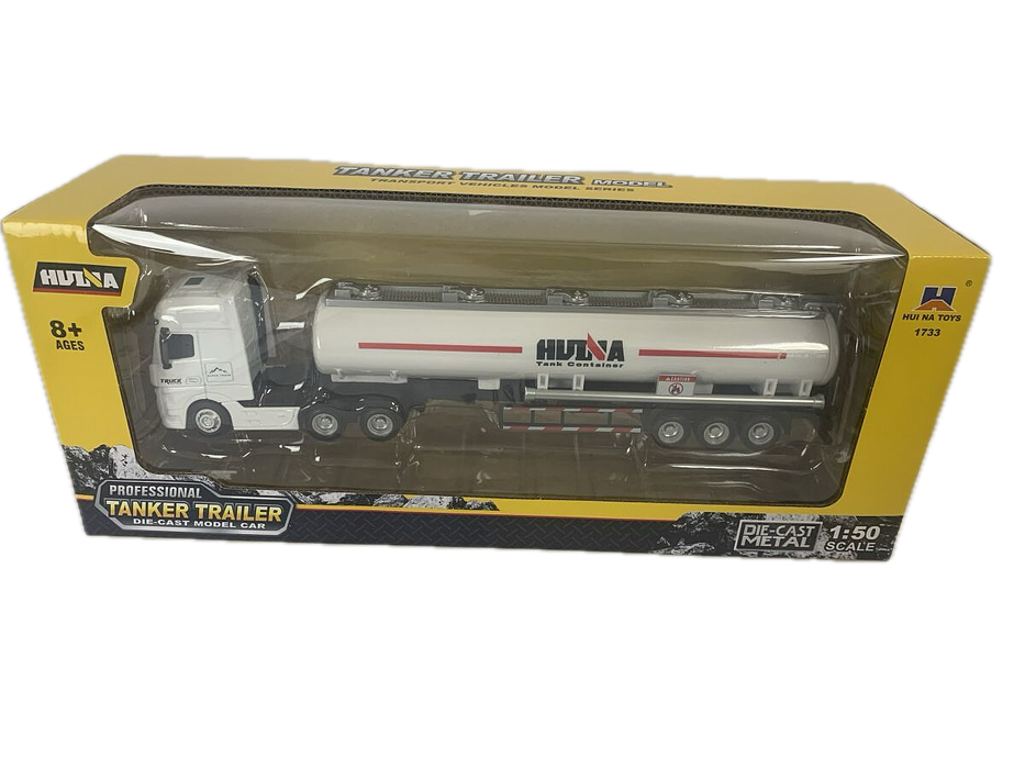 HuiNa 1/50 Diecast White Euro Truck with White Tanker Trailer