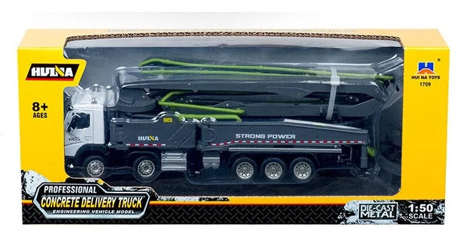 HuiNa 1709 1/50 Diecast Grey Cement Pumper Truck Construction Toy