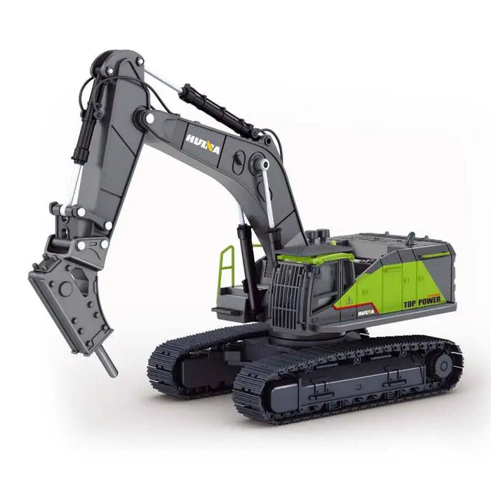 HuiNa 1723 1/50 Diecast Green Excavator with Drill Construction Toy