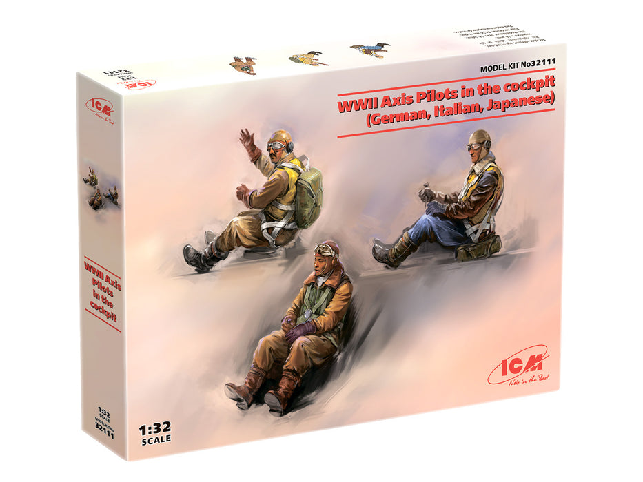 ICM Models 32111 1/32 WWII Axis Pilots in Cockpit (German, Italian, Japanese) Figures Model Kit