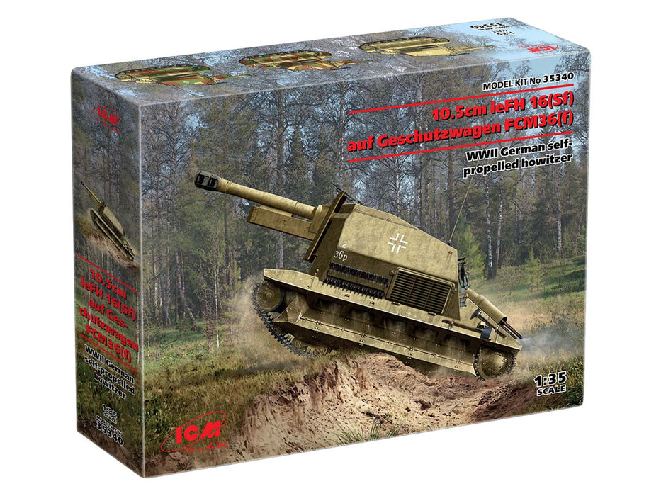 ICM Models 35340 1/35 10.5cm leFH 16(Sf) auf Geschutzwagen FCM36(f) German Self-Propelled Howitzer 2MV Model Kit
