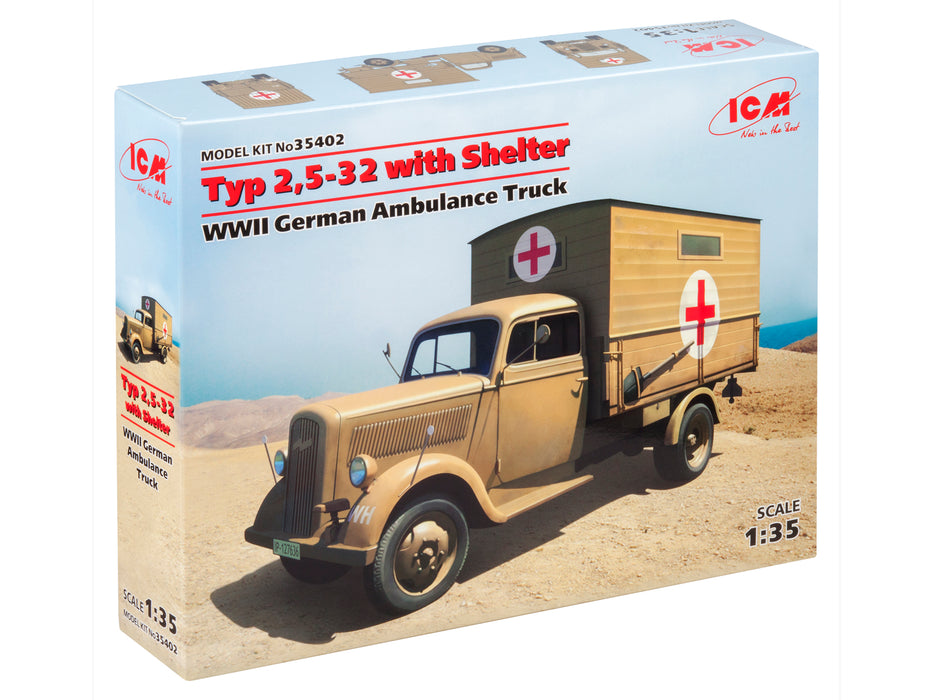 ICM Models 35402 1/35 WWII German Ambulance Truck Typ 2,5-32 with Shelter Model Kit