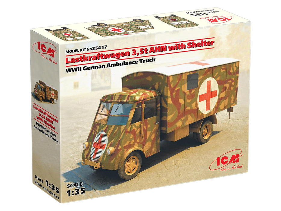 ICM Models 35417 1/35 Lastkraftwagen 3.5t AHN with Shelter WWII German Ambulance Truck Model Kit