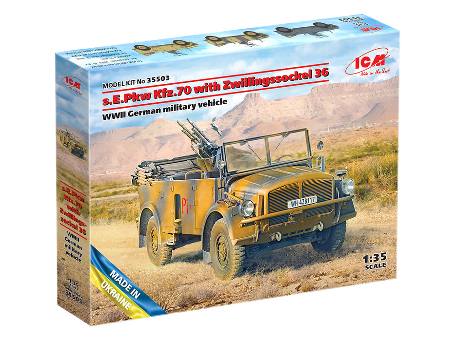 ICM Models 35503 1/35 s.E.Pkw Kfz.70 with Zwillingssockel 36 WWII German Military Vehicle Model Kit