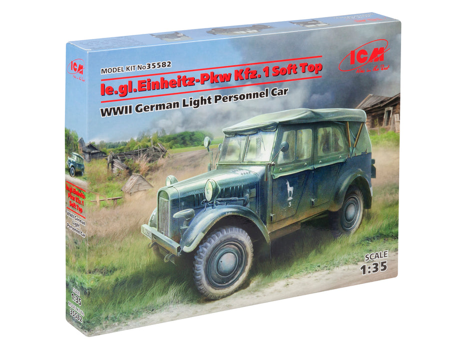 ICM Models 35582 1/35 Le.gl. Einheits-Pkw Kfz.1 Soft Top WWII German Light Personnel Car Model Kit