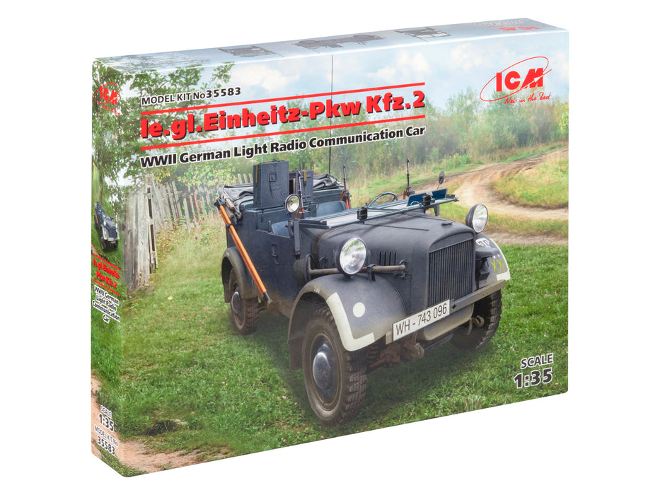 ICM Models 35583 1/35 Le.gl.Einheitz-Pkw Kfz.2 WWII German Light Radio Communication Car Model Kit