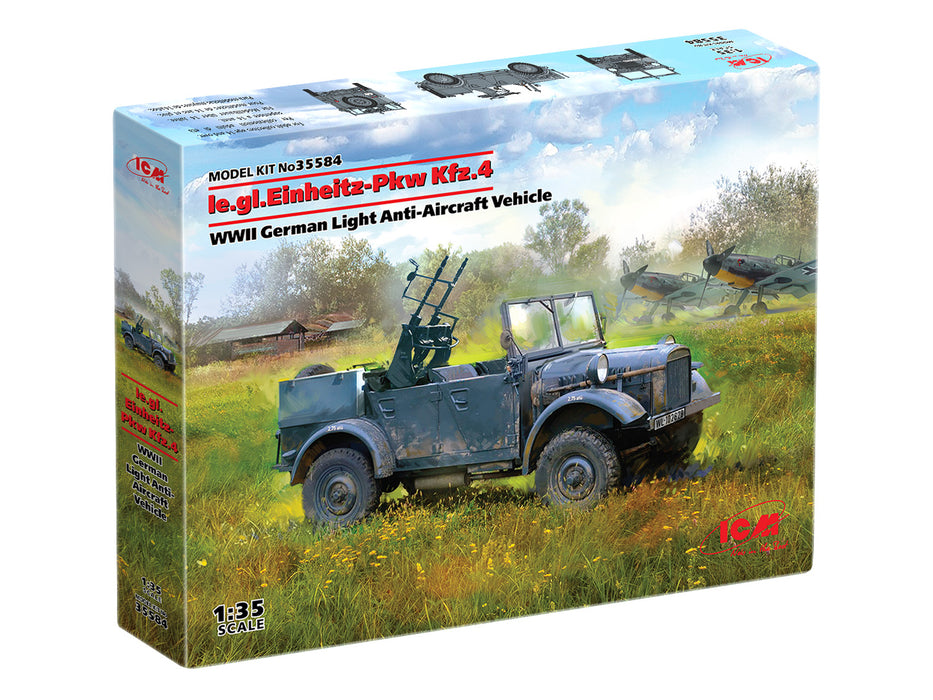 ICM Models 35584 1/35 Le.gl Einheitz-Pkw Kfz.4 WWII German Light Anti-Aircraft Vehicle Model Kit