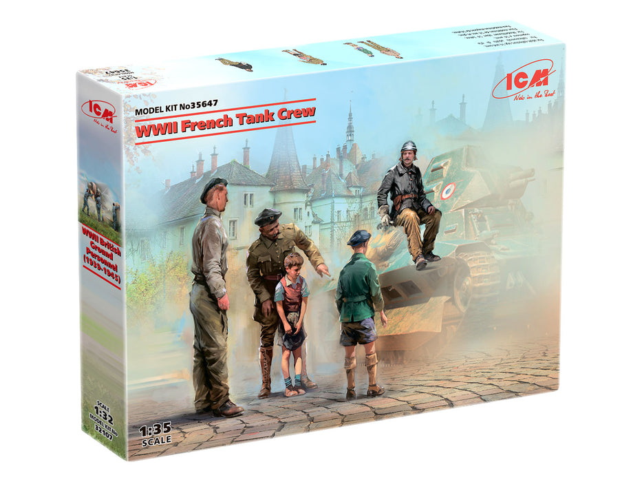 ICM Models 35647 1/35 WWII French Tank Crew with Civilians Figures Model Kit