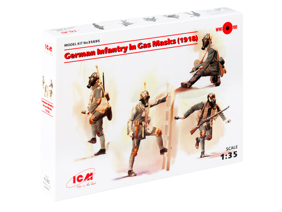 ICM Models 35695 1/35 WWI German Infantry in Gas Masks (1918) Figures Model Kit