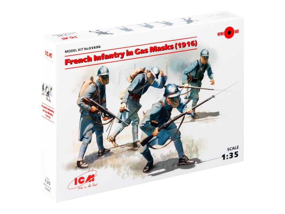 ICM Models 35696 1/35 WWI French Infantry in Gas Masks (1916) Figures Model Kit