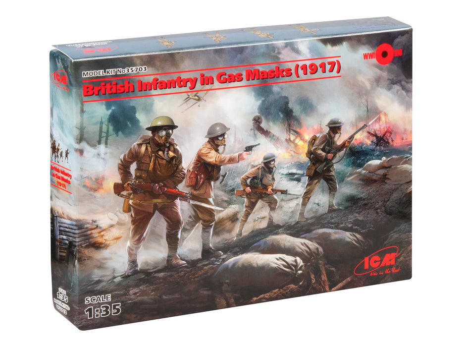ICM Models 35703 1/35 WWI British Infantry in Gas Masks (1917) Figures Model Kit