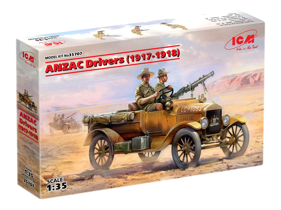 ICM Models 35707 1/35 ANZAK Drivers (1917-1918) Car and Figures Model Kit