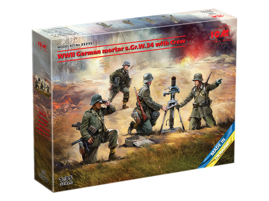 ICM Models 35715 1/35 WWII German Mortar s.Gr.W.34 with Crew Figures Model Kit