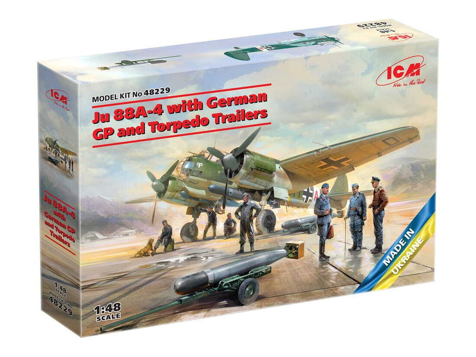 ICM Models 48229 1/48 Ju 88A-4 with German Personnel and Torpedo Trailers Model Aircraft Kit
