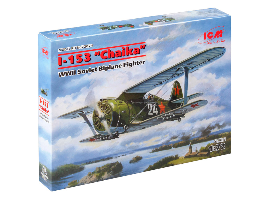 ICM Models 72074 1/72 I-153 "Chaika" Soviet Bi-Plane Fighter Model Aircraft Kit