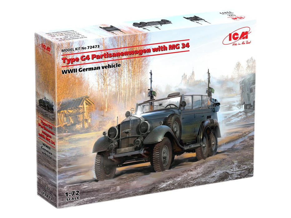 ICM Models 72473 1/72 Mercedes Benz Type G4 Partisanenwagen with MG 34 (German Staff Car) Model Kit