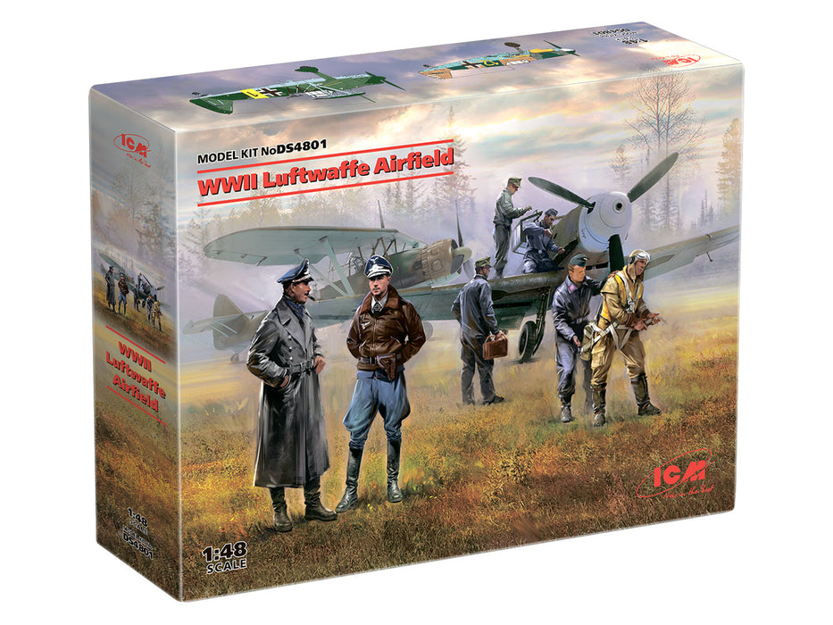 ICM Models DS4801 1/48 WWII Luftwaffe Airfield Set (Bf 109F-4, Hs 126B-1 and Figures) Model Kit