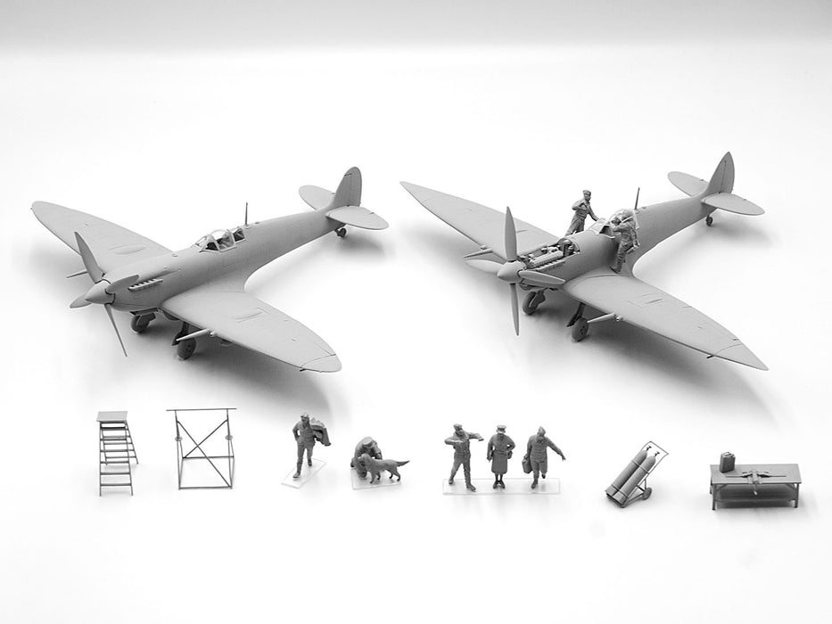 ICM Models DS4802 1/48 WWII RAF Airfield Set (Spitfire Mk.IX, Spitfire Mk.VII & Figures) Model Aircraft Kit
