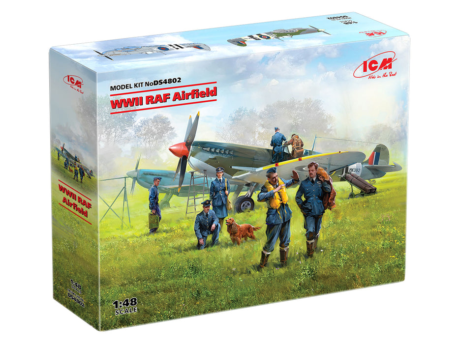 ICM Models DS4802 1/48 WWII RAF Airfield Set (Spitfire Mk.IX, Spitfire Mk.VII & Figures) Model Aircraft Kit