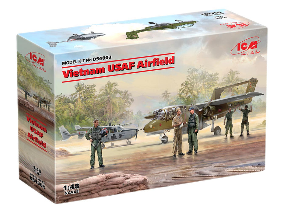 ICM Models DS4803 1/48 Vietnam USAF Airfield Set (Cessna O-2A, OV-10 Bronco & Figures) Model Kit