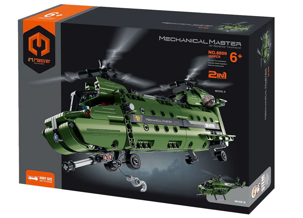 iM.Master 6809 Mechanical Master 2n1 Military Helicopter 393 Piece Building Block Set