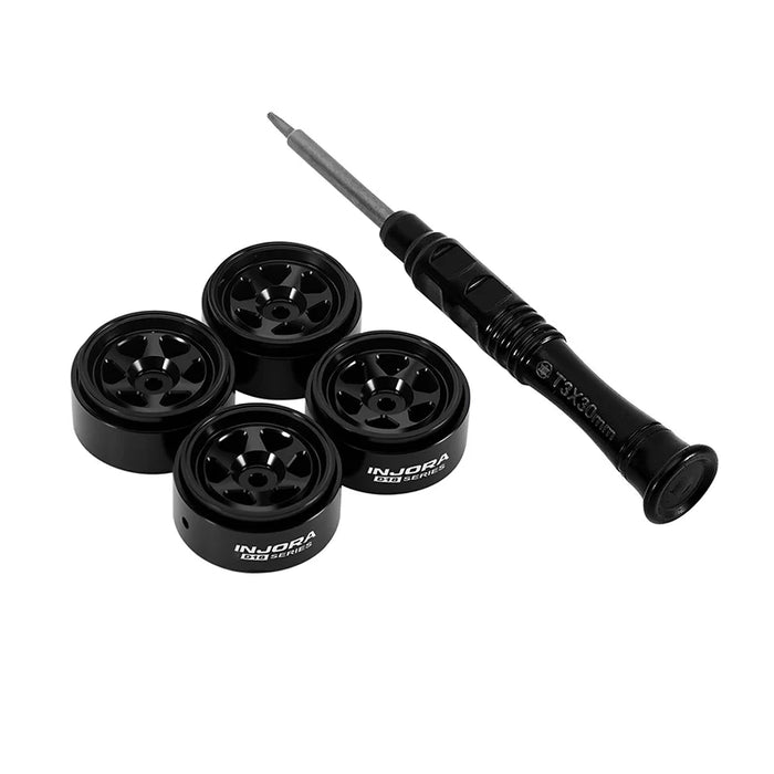 Injora W7001BK-18 Axial SCX30 0.7" 6-Spoke Aluminum Micro Rock Crawler Beadlock Wheels (4g ea - 4 Pack)