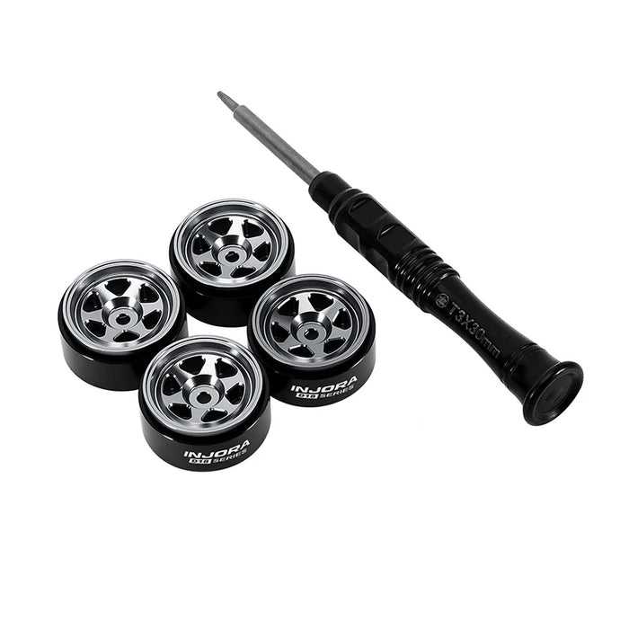 Injora W7001TI-18 Axial SCX30 0.7" 6-Spoke Aluminum Micro Rock Crawler Beadlock Wheels (4g ea - 4 Pack)