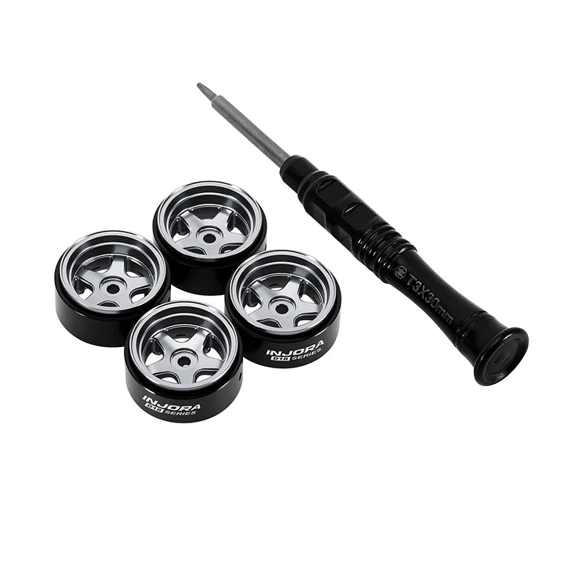 Injora W7002TI-18 Axial SCX30 0.7" 5-Spoke Aluminum Micro Rock Crawler Beadlock Wheels (3.4g ea - 4 Pack)