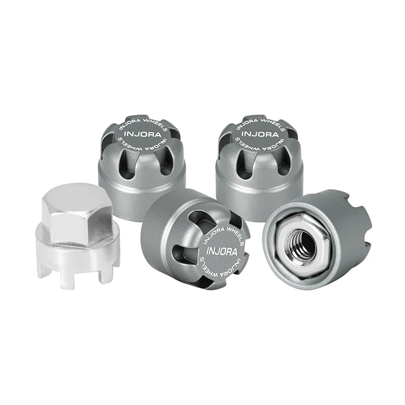 Injora WH-28GL Grey 2.5mm Aluminum Wheel Cap Lock Nuts (4 Pack)