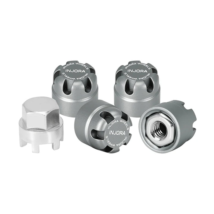 Injora WH-28GL Grey 2.5mm Aluminum Wheel Cap Lock Nuts (4 Pack)