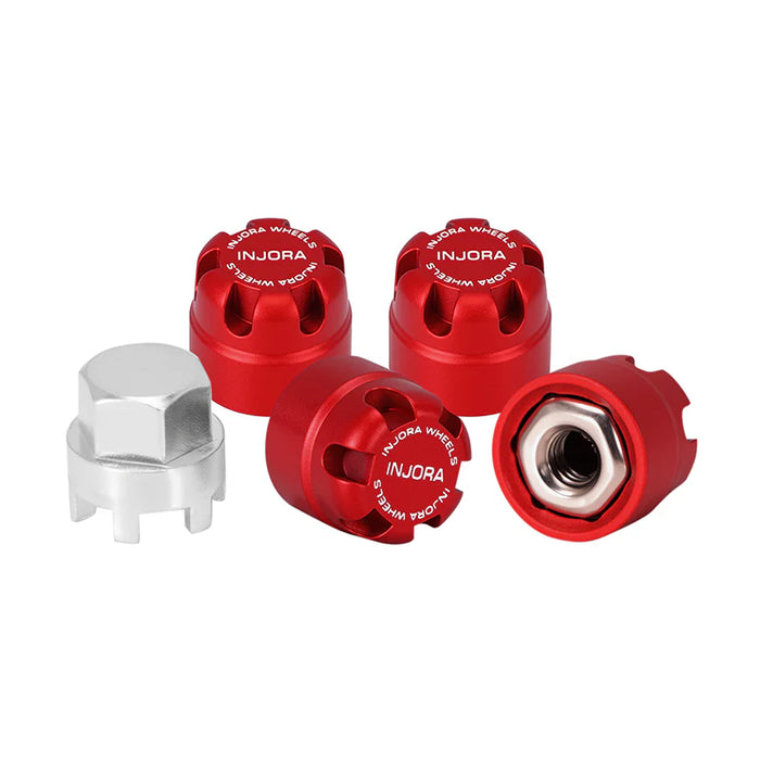 Injora WH-28RD Red 2.5mm Aluminum Wheel Cap Lock Nuts (4 Pack)