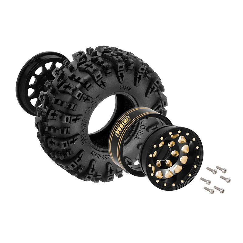 Injora YQW-1301BGD-1319 1.3" Deep Dish Brass Micro Crawler Beadlock Wheels with Swamp Claw Tires (4 Pack)