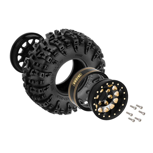 Injora YQW-1301BGD-1319 1.3" Deep Dish Brass Micro Crawler Beadlock Wheels with Swamp Claw Tires (4 Pack)