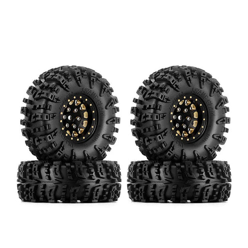 Injora YQW-1301BGD-1319 1.3" Deep Dish Brass Micro Crawler Beadlock Wheels with Swamp Claw Tires (4 Pack)