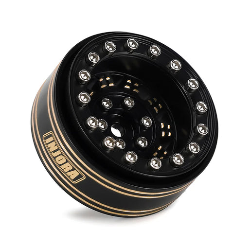 Injora YQW-1305BGD Black 1.3" D-Slot Super Heavy Brass Micro Rock Crawler Beadlock Wheels (81g ea - 4 Pack)