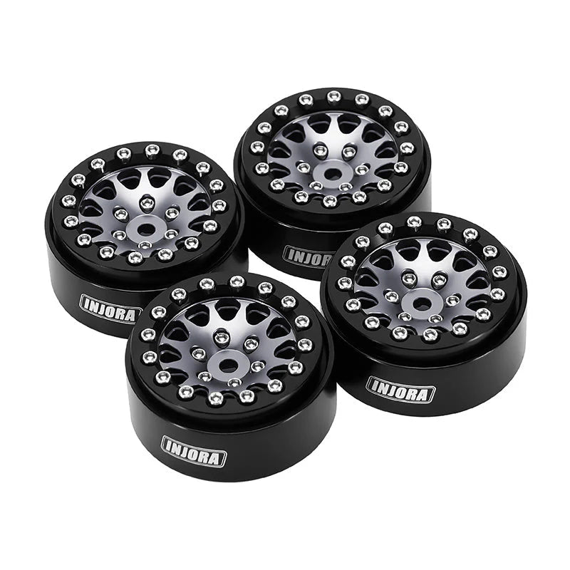 Injora YQW-1311BG Grey/Black 1.3" D-Slot Aluminum Micro Crawler Beadlock Wheels (27g ea - 4 Pack)
