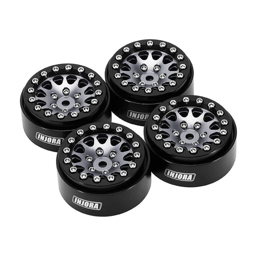 Injora YQW-1311BG Grey/Black 1.3" D-Slot Aluminum Micro Crawler Beadlock Wheels (27g ea - 4 Pack)