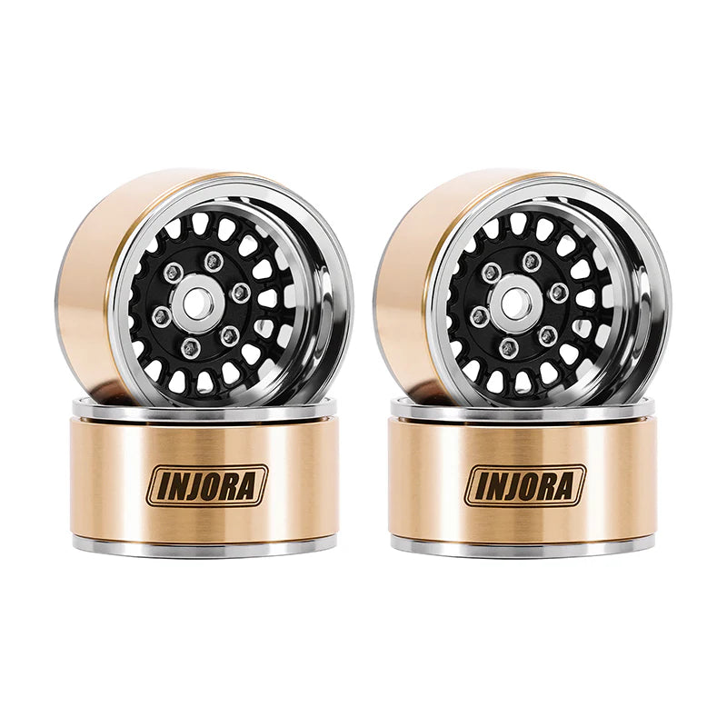 Injora YQW-MW1016BK Black 1.0" ModuWheel Brass & Aluminum Micro Crawler Beadlock Wheels (21g ea - 4 Pack)