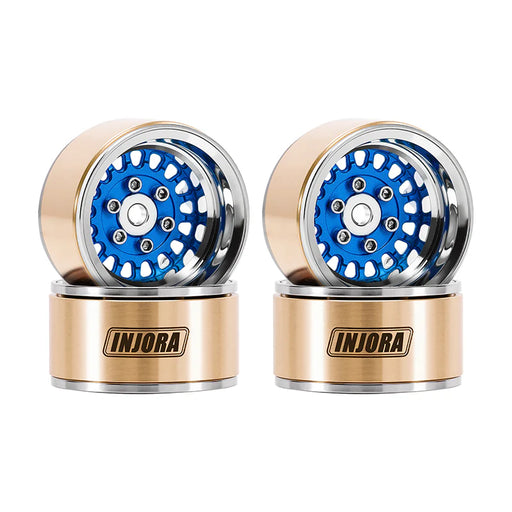 Injora YQW-MW1016BL Blue 1.0" ModuWheel Brass & Aluminum Micro Crawler Beadlock Wheels (21g ea - 4 Pack)