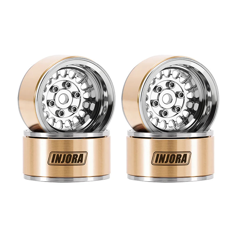 Injora YQW-MW1016SR Silver 1.0" ModuWheel Brass & Aluminum Micro Crawler Beadlock Wheels (21g ea - 4 Pack)