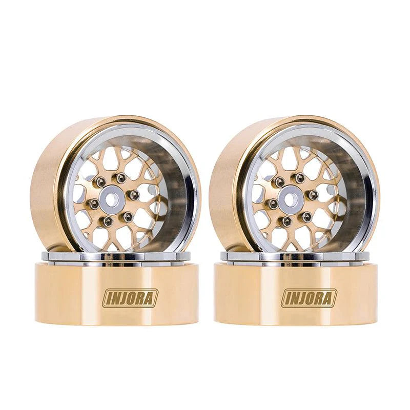 Injora YQW-MW1307SR Bronze/Chrome 1.3" ModuWheel Brass & Aluminum Micro Rock Crawler Beadlock Wheels (43g ea - 4 Pack)