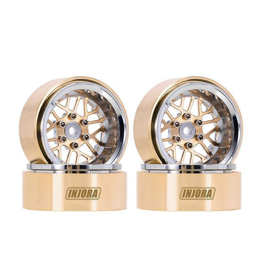 Injora YQW-MW1308SR Gold/Chrome 1.3" ModuWheel Brass & Aluminum Micro Rock Crawler Beadlock Wheels (43g ea - 4 Pack)