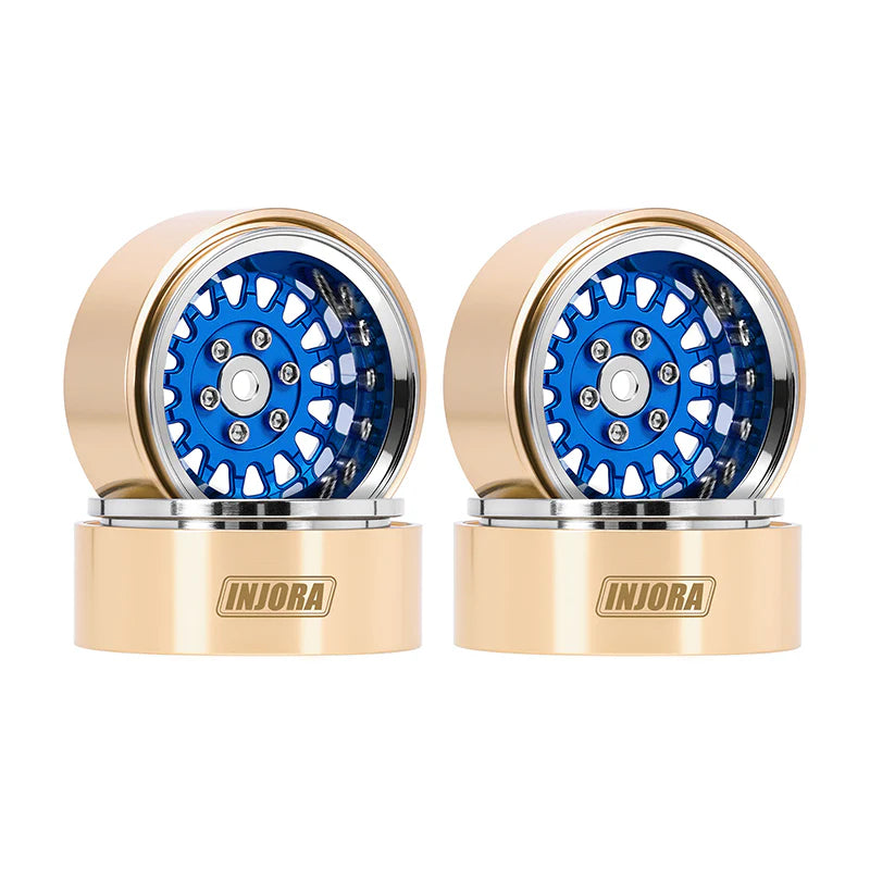 Injora YQW-MW1316BL Blue 1.3" ModuWheel Brass & Aluminum Micro Crawler Beadlock Wheels (40.5g ea - 4 Pack)