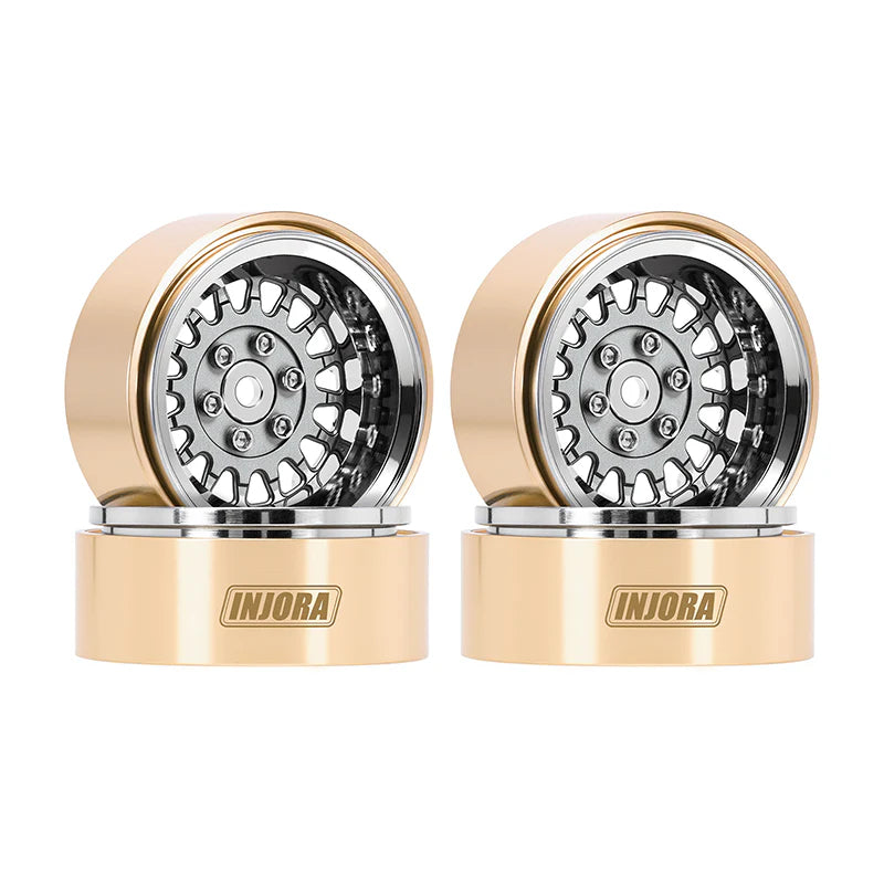 Injora YQW-MW1316GL Grey 1.3" ModuWheel Brass & Aluminum Micro Crawler Beadlock Wheels (40.5g ea - 4 Pack)