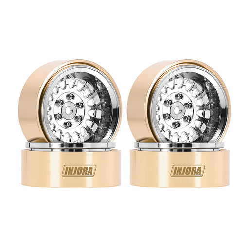 Injora YQW-MW1316SR Silver 1.3" ModuWheel Brass & Aluminum Micro Crawler Beadlock Wheels (40.5g ea - 4 Pack)