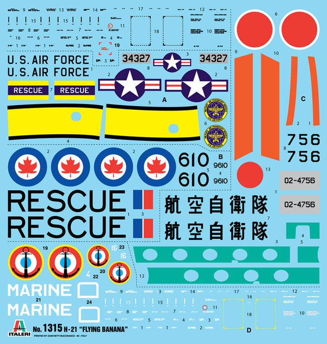 ITALERI 1315 1/72 H-21C Shawnee Flying Banana Model Helicopter Kit