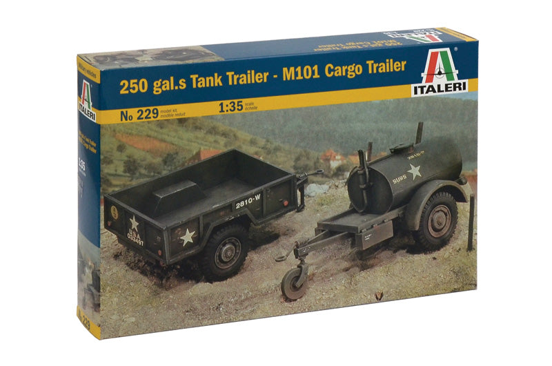 Italeri 229 1/35 250 gal.s Tank Trailer with M101 Cargo Trailer Model Kit