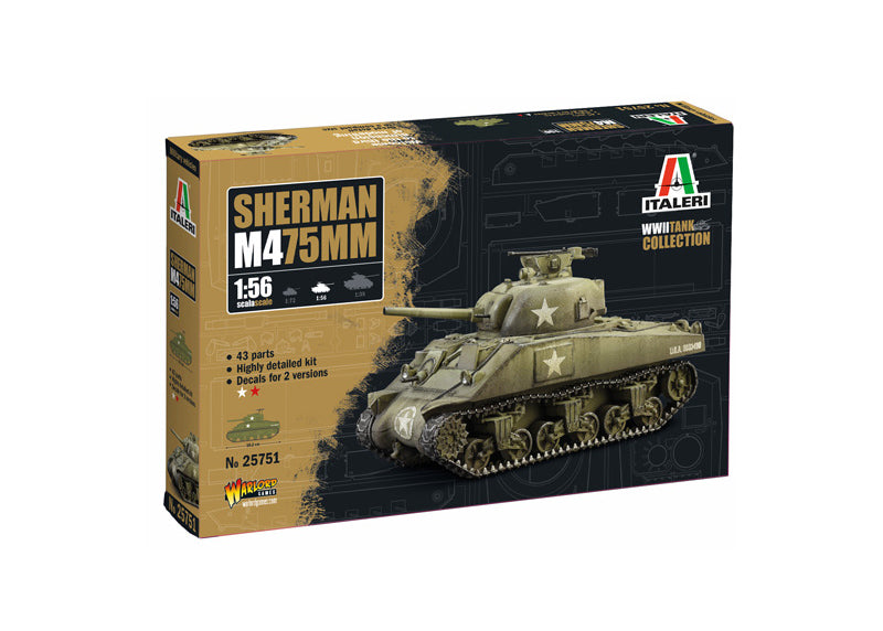 Italeri 25751 1/56 M4 Sherman 75mm Model Tank Kit
