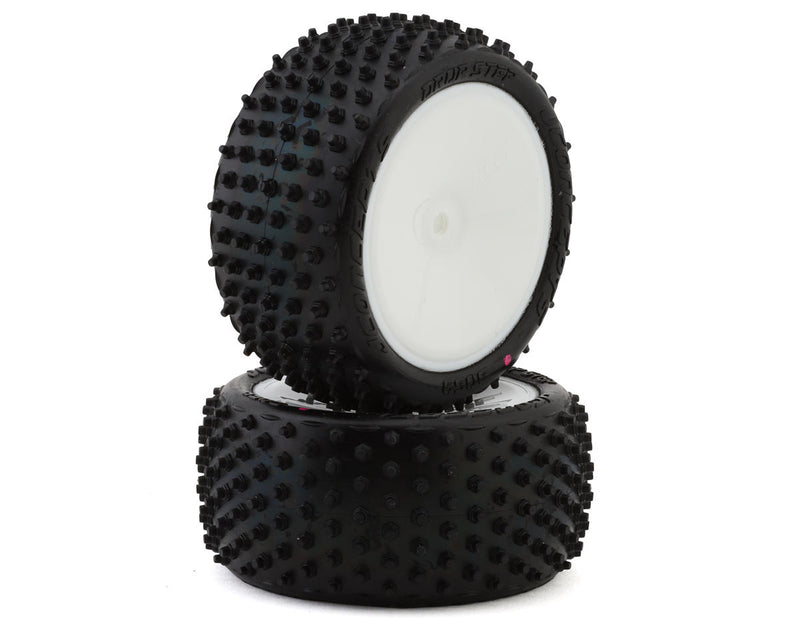 JConcepts 3059-101021 Drop Step 2.2" Pre-Mounted Rear Buggy Pink Compound Carpet Tires on White Wheels (2 Pack)
