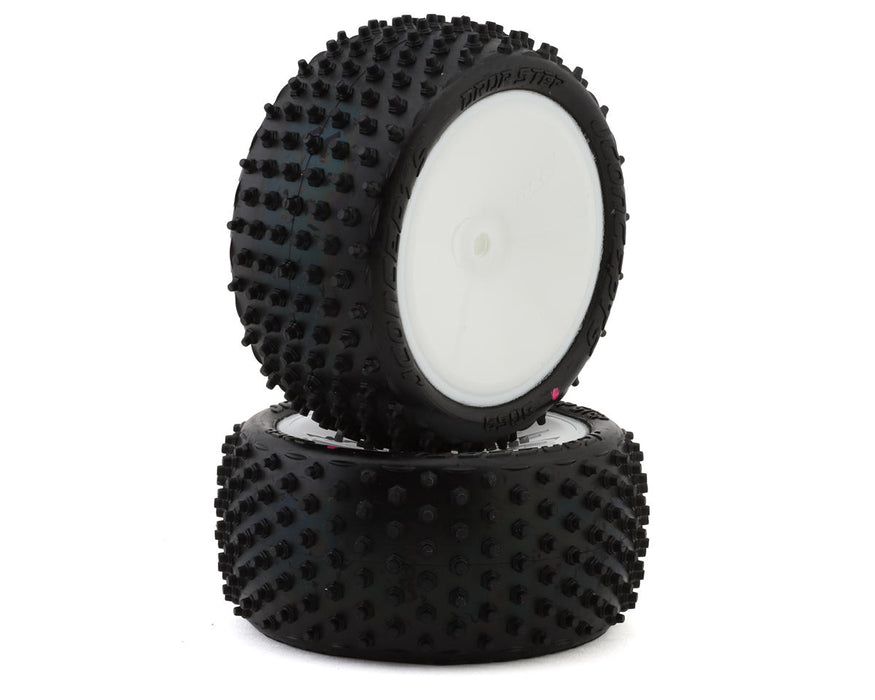 JConcepts 3059-101021 Drop Step 2.2" Pre-Mounted Rear Buggy Pink Compound Carpet Tires on White Wheels (2 Pack)